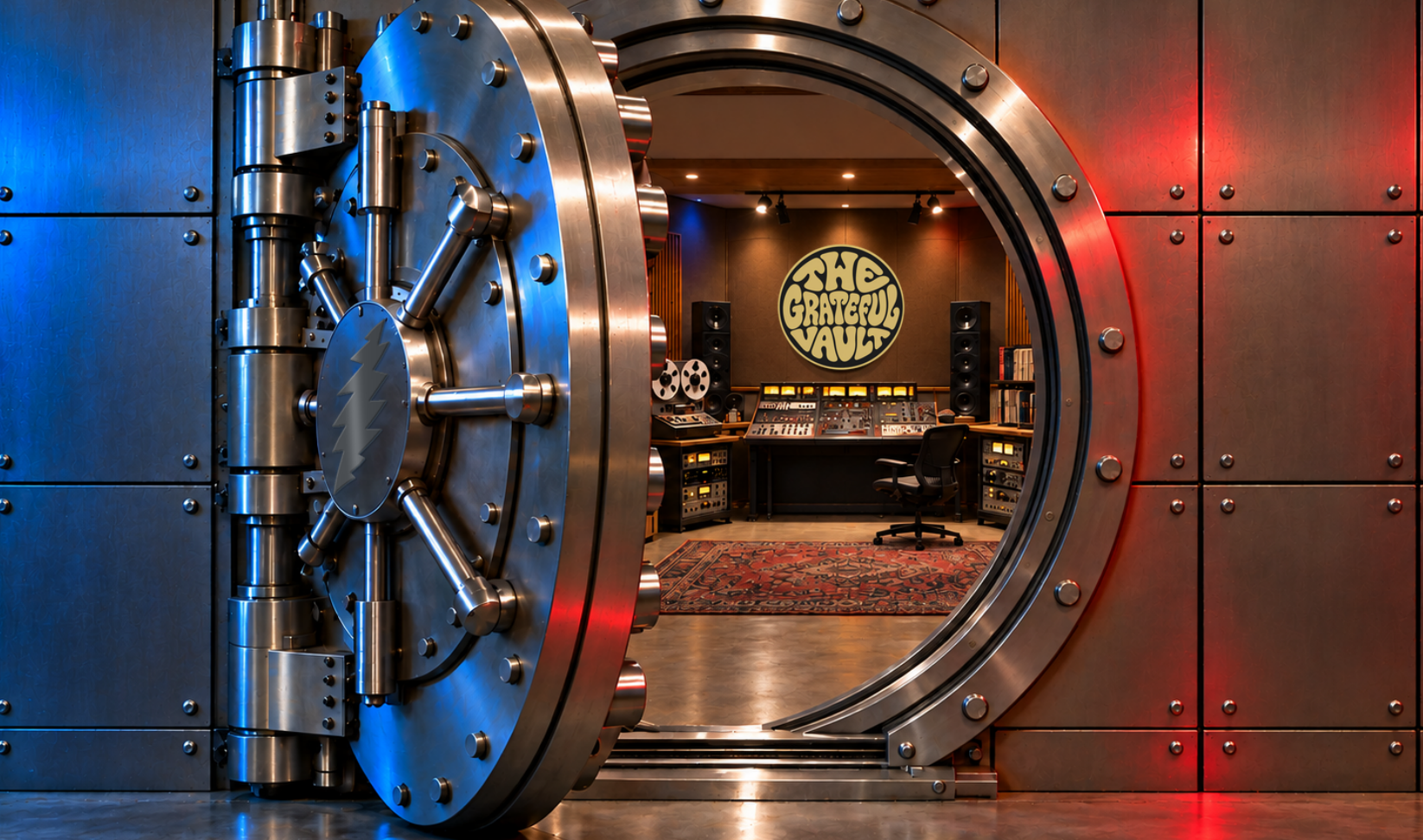 Open vault door revealing the recording studio